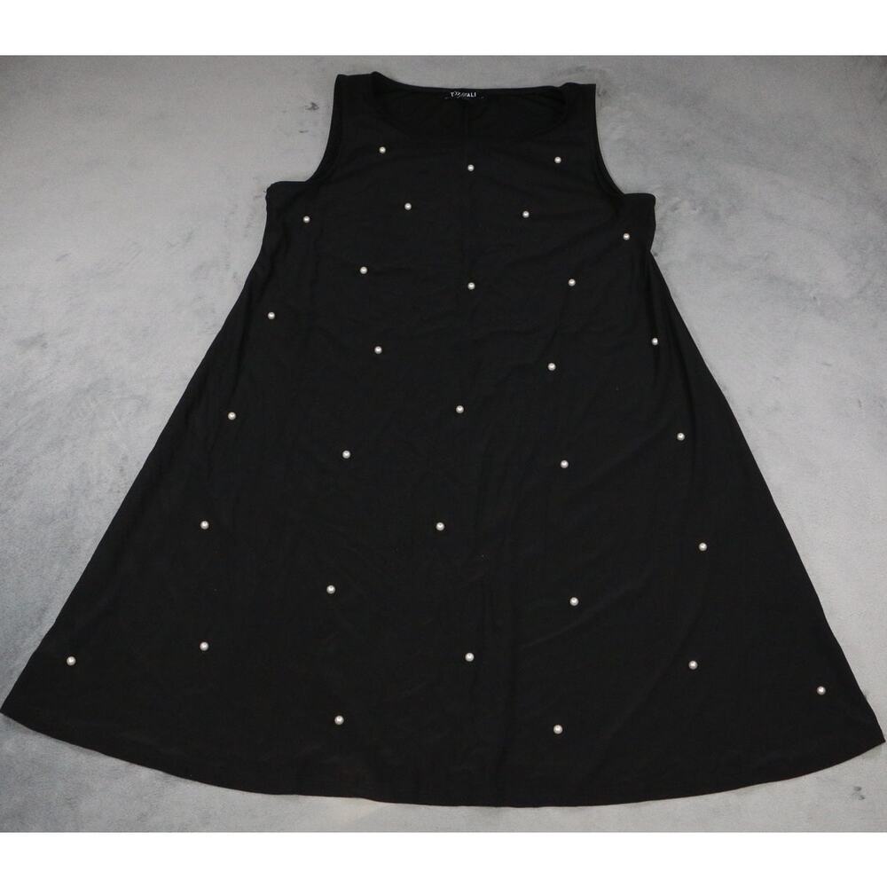 Roz & Ali Black Sleeveless Dress Women’s Pearl Embellished A-Line Tank Style L